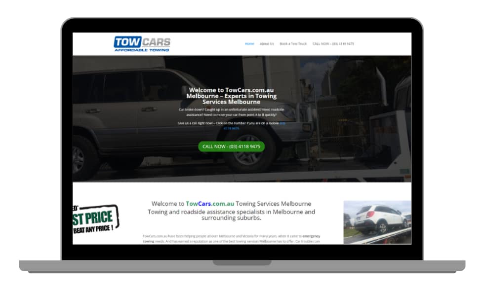 Our website design and SEO client in Melbourne (Derrimut VIC) - Tow Cars - towcars.com.au